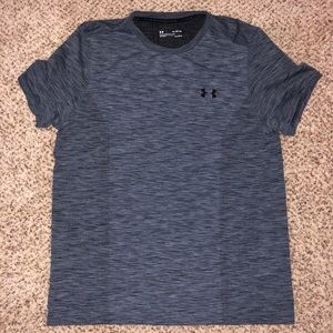Grey/Blue Under Armour shirt.